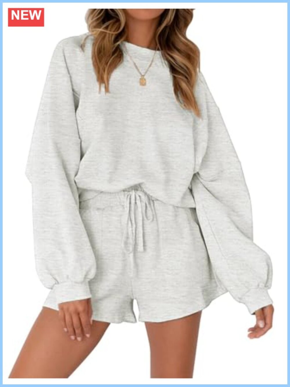 Women's Lounge Set Batwing Top & Drawstring Shorts 2 Piece Sweatsuit